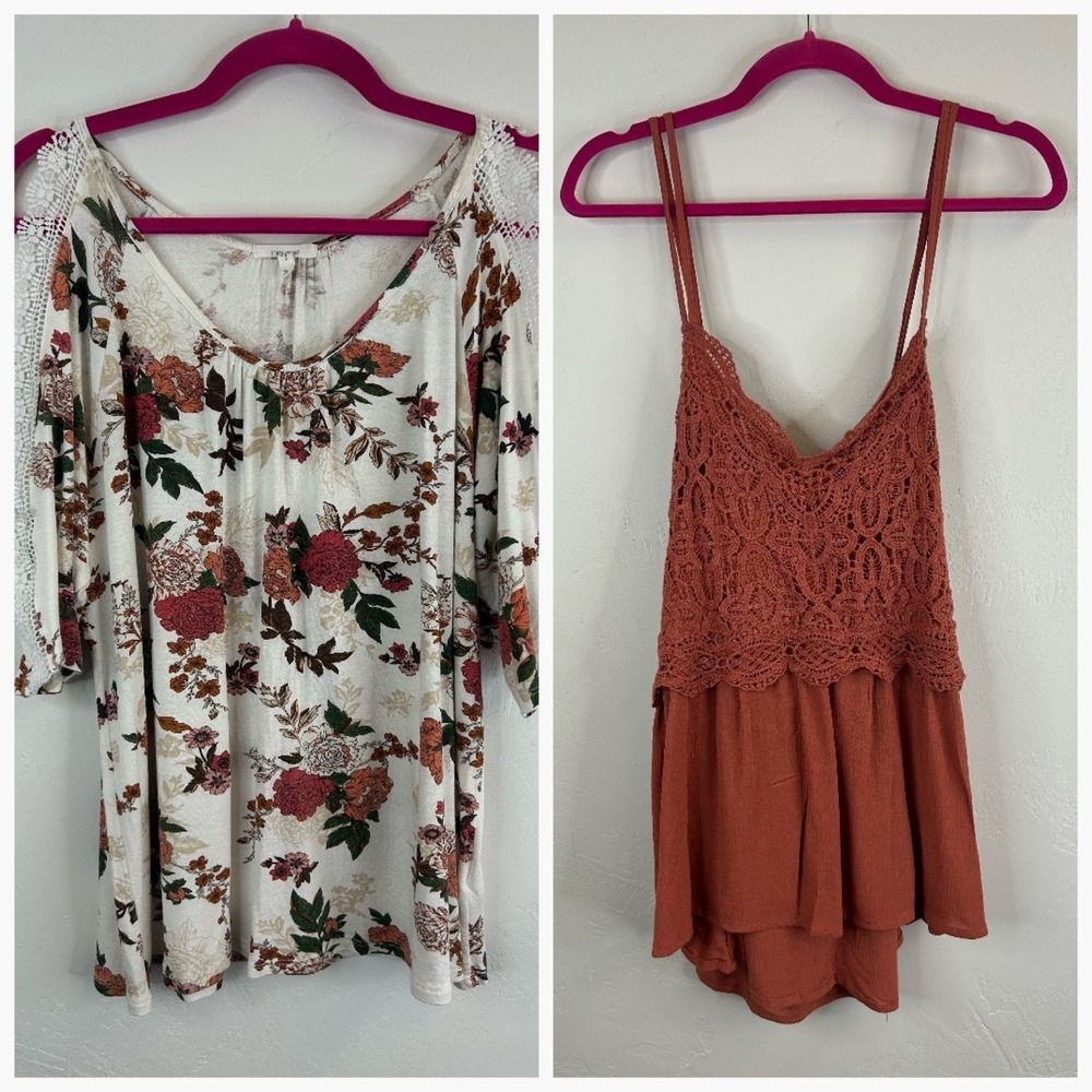 Bundle of 2 Crotchet Boho Tops Size XL NWT Floral Feminine Cottagecore Prairie